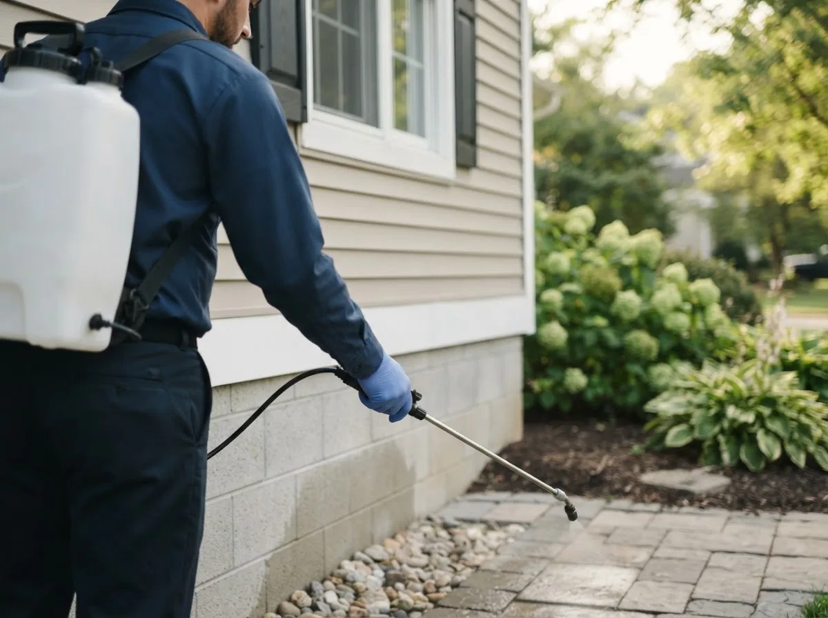 Pest control technician inspecting a home in Lubec, ME